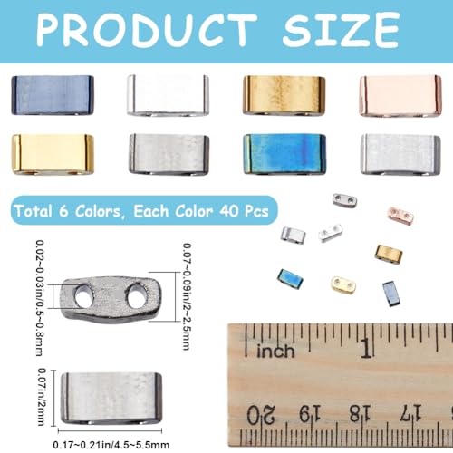 CREATCABIN 320Pcs 2 Hole Tila Beads Half Tila Beads 8 Colors Glass Seed Bulk Rectangle Mix Metallic Colour Mini Opaque Flat Loose Spacer for Craft Bracelet Necklace Earring Jewelry Making - Image 2