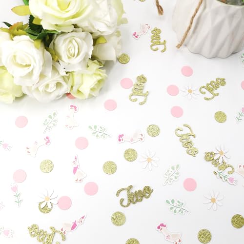 Image of 220PCS Two Silly Goose Birthday Decorations for Girl, Goose Dot Leaves Flower 2nd Birthday Confetti for Pink and Gold 2 Year Old Bday Decor