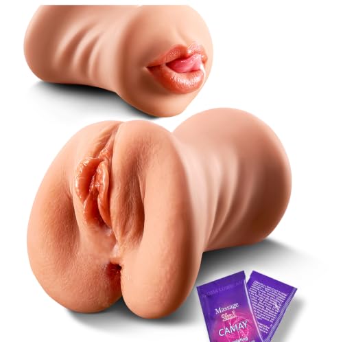 Image of Pocket Pussy for Men, 3-in-1 Realistic Male Masturbator with Mouth Vagina and Anus, 7.1 inch Deep 3D Textured Male Sex Toy for Endurance Training & Pleasure, Discreet Brown Skin Stroker Doll