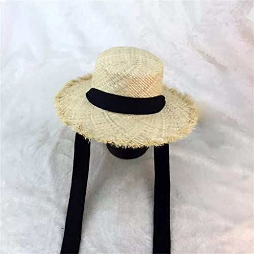 Chapeau de paille en raphia femme chapeau plat de plage été tour de tête 56-58cm