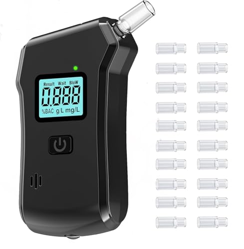 Ethylotest Electronique, Ethylotest Professionnel avec Affichage Numérique LCD, Précision de Qualité, Portable Testeur d'alcool ave 20 Embouchures, Alcootest Personnel pour Usage Domestique et Fêtes