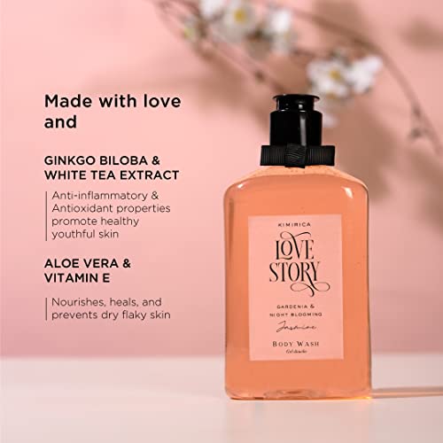 Image of Kimirica Love Story Gardenia and Night Blooming Jasmine Shower Gel and Moisturizing Summer Body Lotion Duo,(270ml | 270ml), 100% Vegan and Paraben Free with Goodness of White Tea Extract, Aloe Vera and Vitamin E