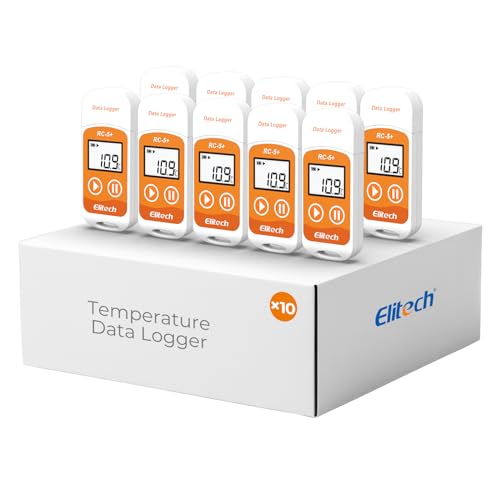 Elitech Default Fahrenheit 10PACK RC-5+ Digital PDF USB Temperature Data Logger Reusable Recorder Range -22℉~158℉ Refrigerator Temperature Monitor 32000 Points Auto-generated PDF &amp; CSV Report