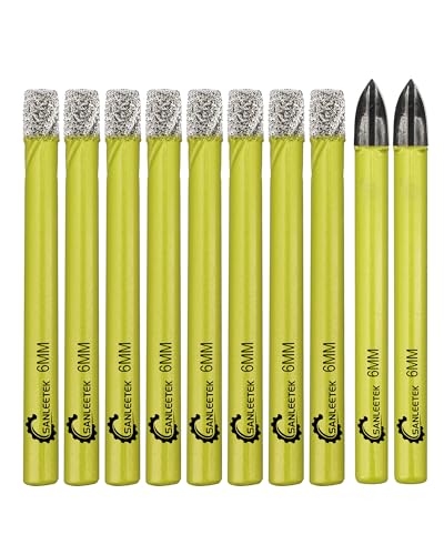 Trocken Diamant Bohrkrone 8 Stücke 6mm Fliesenbohrer und 2 Stück 6mm Hartmetall Bohrer mit Rundschaft für Marmor Granit Keramik Porzellan Fliesen Quarz SANLEETEK