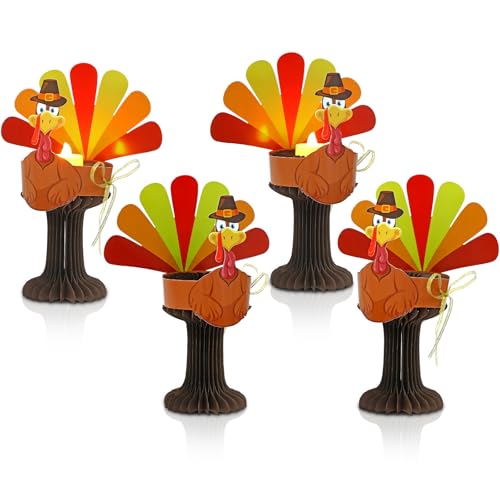 Kumikumi CANDLE HOLDERS 4 Pcs Turkey Tealights Candles Holder Thanksgiving Decorations Fall Table Centerpiece Decor Paper Turkey Tea Light Candleholders cover