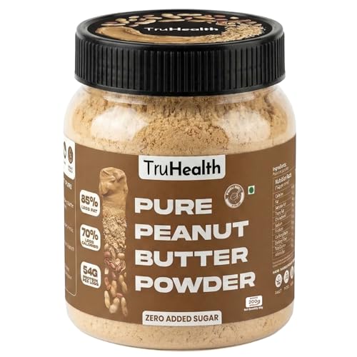 Image of TruHealth Unsweetened Peanut Butter Powder makes 200g spread | No Added Sugar, Unsweetened | High Protein, Low Fat PB Powder | Vegan, Gluten-Free, Non-GMO | Perfect for Smoothies, Baking & Oatmeal | (80g)