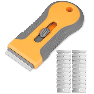 Ainiv Raschietto per Piano Cottura In Vetro, con 20 Lame di Ricambio Per Raschietto, Multiuso, per Pulizia Per Etichette, Decalcomanie, Adesivi, Calafatoio, Vernice In Vetro (Arancia - Testa Singola)