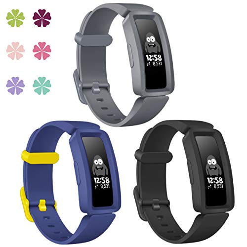 KOLEK Bands Compatible with Fitbit Ace 2 for Kids,Soft Silicone Waterproof Bracelet Accessories Sports Watch Strap Wristbands Replacement for Fitbit Ace 2 Boys Girls, Black/Navy Blue/Gray