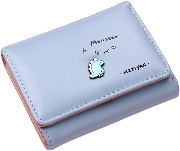 Compact Monster Tri-fold Wallet PU Leather, Women's Purse Wallet Organizer Female Hand Clutch Women/Ladies/Girls Wallets Credit Card Holder - Blue-image-26