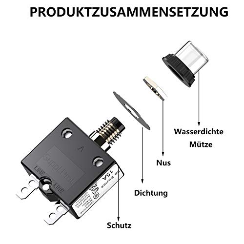 CLDIY Thermal Circuit Breaker 98 Series 15A 125/250VAC Push Button Reset for Circuit Breaker with Quick Connect Terminals and Waterproof Button Cover 32VDC Pack of 2 - Image 2
