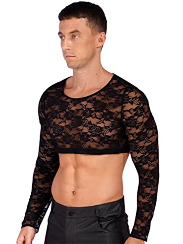 YiZYiF Sissy Mens See Through Sheer Lingerie Lace Babydoll Crop Top T Shirts Blouse Clubwear3