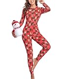LecGee Womens Christmas Pajama Jumpsuits One Piece Sleepwear Button Bodysuit Modal Underwear Set Long Sleeve Union Suit