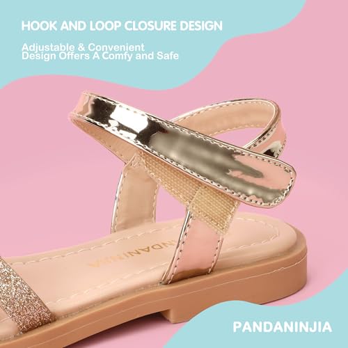 Image of PANDANINJIA Girls Sandals, Open Toe Cute Bow Princess Girls Flats, Sparkly Summer Dress Shoes Sandals for Toddler /Little Kid /Big Kid