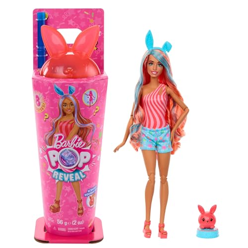 Barbie Pop-Reveal-Set aus Puppe und Accessoires, Shakes-Serie, duftende süße Kätzchen-Modepuppe & Haustier, mit 8 Überraschungen inklusive Farbwechsel, JCN87