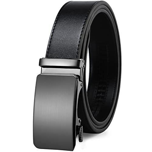 Image of Drowsmen Leather ratchet belt 1 3 /8 inch with Click Sliding Automatic Buckle, Adjustable belt Trim to Fit
