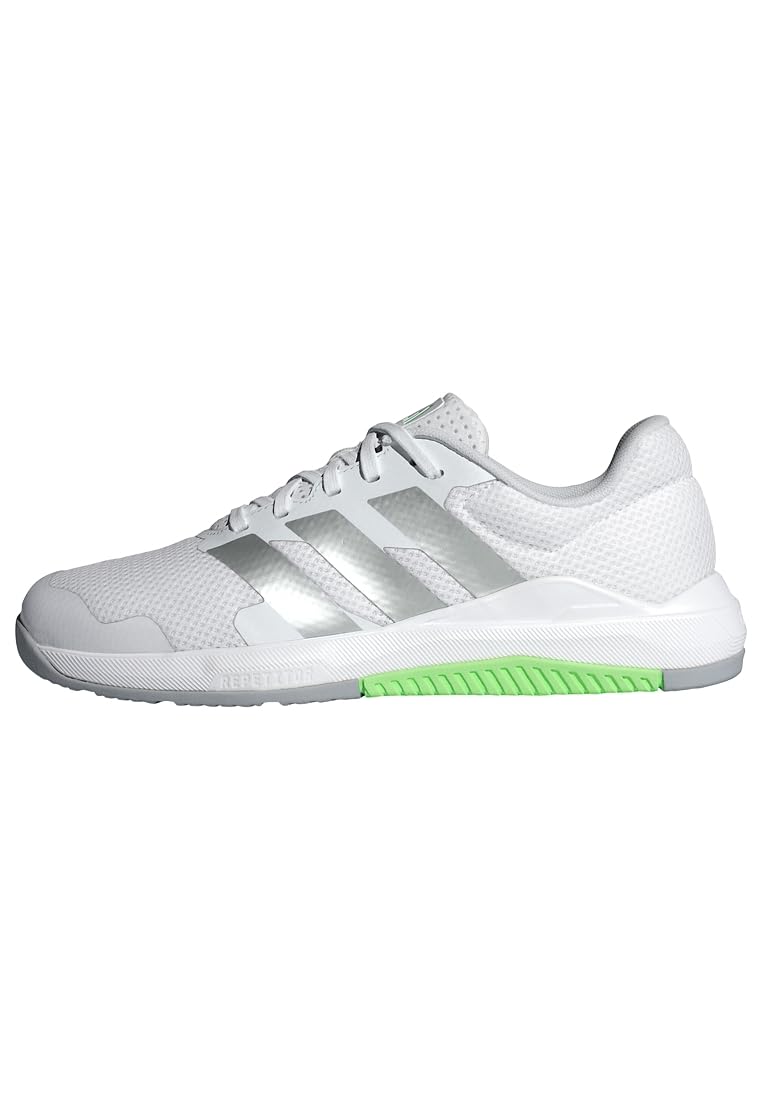 adidas Damen Dropset Base Training Shoes, Cloud White/Matte Silver/Lime Burst, 44 2/3 EU