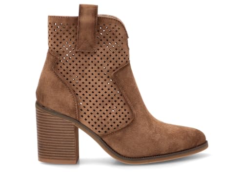 Etika Botines de Tacón Alto para Mujer, Diseño Calado de Entretiempo con Caña Corta y Cremallera, 31127 Camel - 40