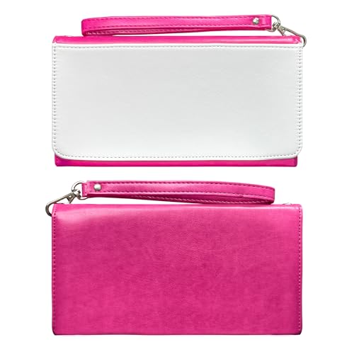 5 Pieces Sublimation Blank Women Pink Long Wallet, Fashion Ladies PU Leather Wallets, DIY Heat Transfer Large Capacity Secure Buckle Leather Clutch Wallet, DIY Craft Long Purse for Women Girl Gift
