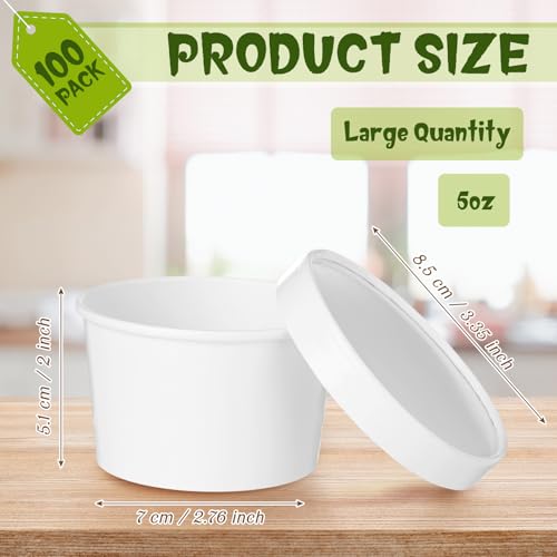 Image of Fulmoon 5 oz 100 Pack Paper Containers with Lids Soup Bowl Cup, White