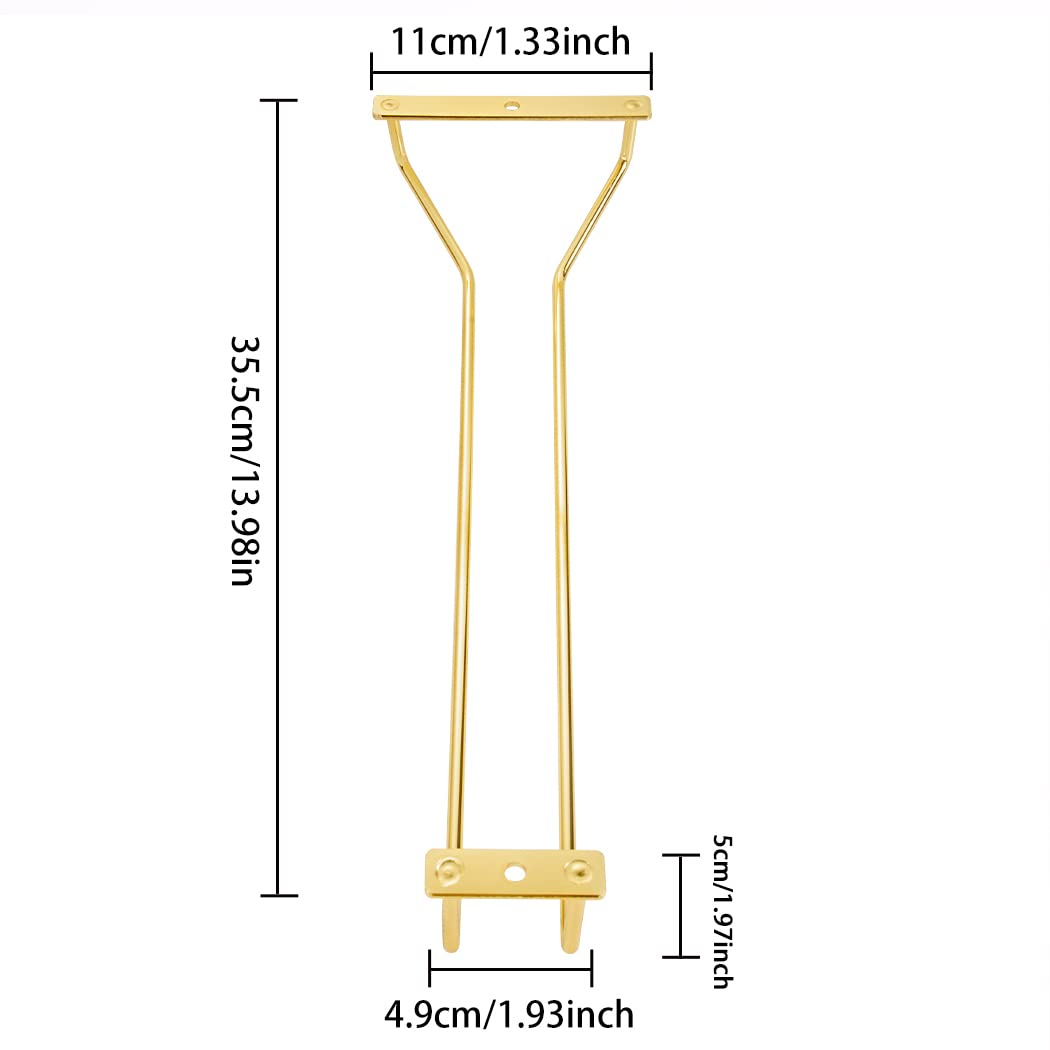 Supporto per bicchieri da vino dorato, fila singola da 35,5 cm, confezione da 2, sotto l'armadio, rack per calici da appendere, adatto per ristoranti, bar, cucina, tavolo da pranzo