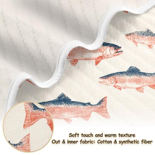 Image of Sea Vintge Salmon Fish Baby Blankets Soft Warm Crib Stroller Blanket for Toddler Newborn Girls Boys 30x40in