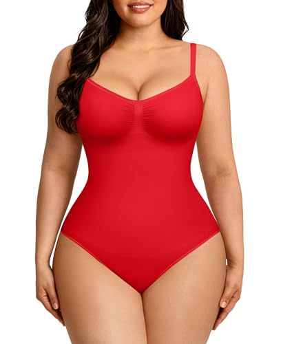 FeelinGirl Body Shaper Tummy Control Bodysuit Shapewear Seamless Waist Trainer Butt Lifter Red M/L