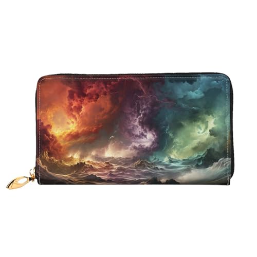Cloud Lightning Leather Wallet for Women Long Coin Purse Ultra Slim Credit Cards Holder Bifold Clutch