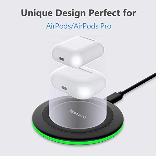 Image of Yootech F500 Type-C PD Qi-Certified 10W Max Fast Wireless Charger Pad, Compatible with iPhone SE2 /11 /11 Pro /11 Pro Max /XR /XS /X /8,Samsung Galaxy Series, AirPods Pro (2 x Type-C Cables, No Adapter)