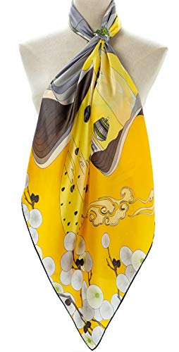 Women 35” 100% Square Silk Scarf Fashion Floral Painting Wraps Headscarf3