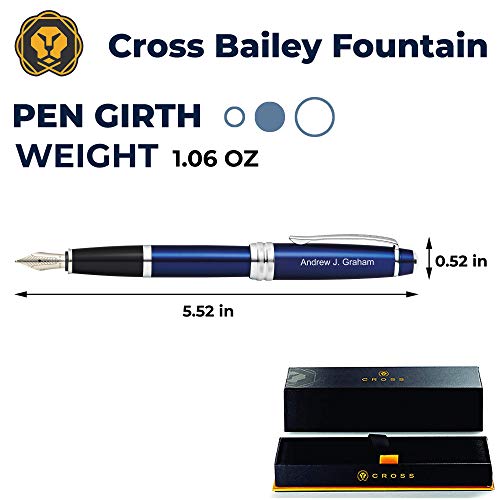 Cross Pen | Engraved/Personalized Cross Bailey Blue Lacquer Fountain Gift Pen - Chrome Trim At0456-12Ms. Custom Engraving Included. #TOP4