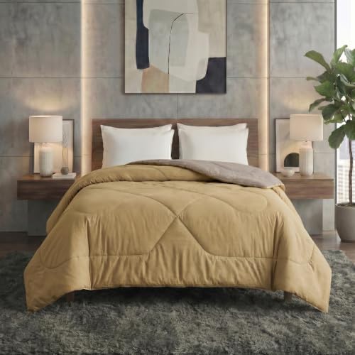 Image of DECORUM Reversible Comforter Double Bed 250 GSM | Beige & Cream | Ultra Soft Microfiber Quilt | Lightweight All Season Comforter | (228 X 223 CM) | 250 GSM, Ultra Soft Microfiber Quilt, Lightweight, All Season