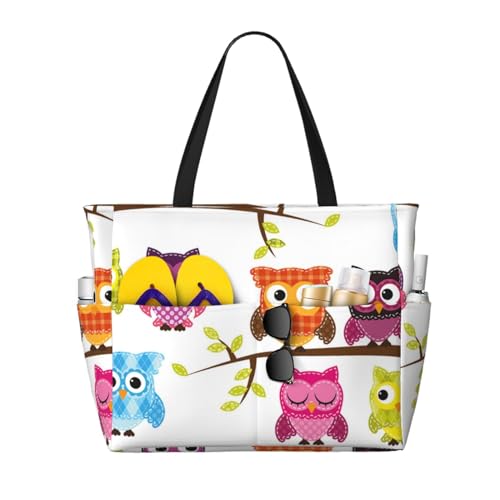 Grand sac de plage hiboux sur des branches pour femme