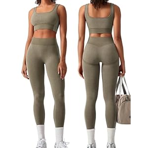 OLCHEE Womens Workout Sets 2 Piece Seamless Square Neck Sports Bra Padded Butt Lifting Leggings High Waist Yoga Gym Outfits