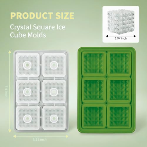 Image of Premium Large 3D Crystal Square Ice Cube Tray, Silicone Molds for Chilling Drinks, Chocolates, Juice, Jelly and Many More. (Green)