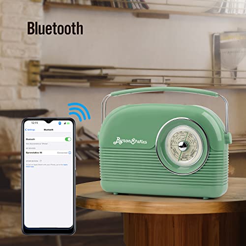 Byronstatics Radios Portable Am Fm Radio With Bluetooth Speaker, Large Handle Ac 120V Power Adaptor Or Battery Operated Large Dial Easy To Use Tuning Knob Telescopic Antenna Headphone Jack Teal #TOP3