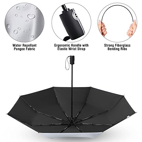 G4Free Upf 50+ Uv Protection Travel Umbrella 46 Inch Windproof Silver Coating Sun Blocking Umbrella (Black) #TOP4