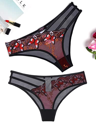 Image of Avidlove Sexy Panties for Women Butterfly Embroidered Underwear Mesh Panties Pack