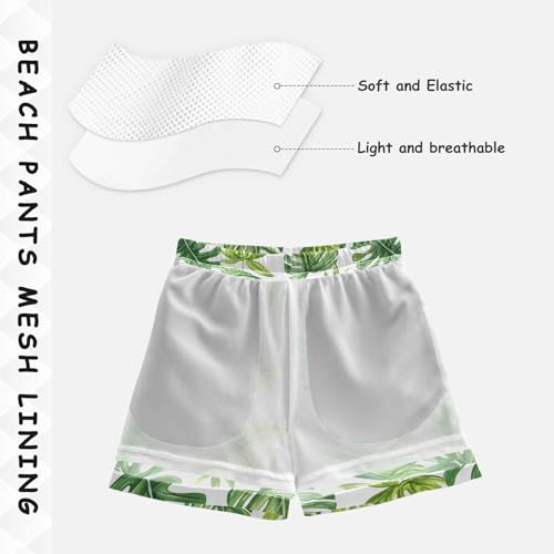 Pigsaly Boys' Swim Board Shorts Watercolor Summer Green Palm Leaves Boy's Swim Trunks Kids Swimwear 2T4