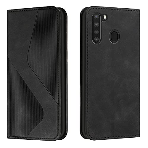 Mo-Somnus Funda para Samsung Galaxy A21, Carcasa Samsung A21, Funda Carcasa de Cuero para Samsung A21, Cuero Billetera Flip Protectora Carcasa Magnético con Cáscara de TPU para Samsung A21 (Negro)