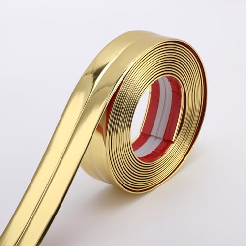 Trimold Multifunctional Wall Molding Trim & Corner Guards & Caulk Strip, Apply in Table Edge Door Frame Baseboard for Protection and Decoration, Shiny Gold, 16.4ft x 0.8in