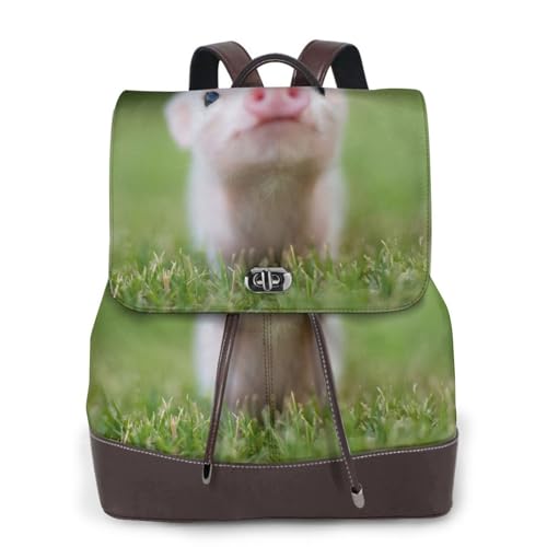 Sac à dos imprimé cochon en cuir noir au design décontracté et robuste