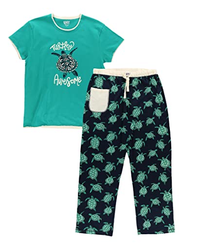 Lazy One Women's Pajama Set, Short Sleeves With Cute Prints, Relaxed Fit, Turtles, Ocean, Seaside, Animal (Turtley Awesome, Large) #TOP2