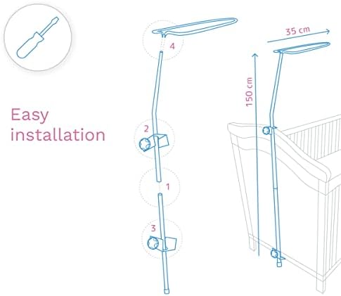Oval Shape Canopy/Drape/Mosquito Net Holder Fits Cots and Cot Beds 150 cm White (Universal Cot Clamp Holder)