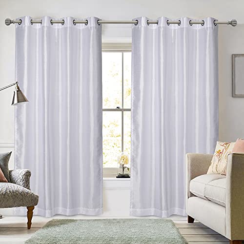 Ruthy's Textile 2 - Piece Semi Sheer Faux Silk Grommet Curtains Window Panels For Home Living Room/Bedroom - 54" By 84" Inch Long - White #TOP1