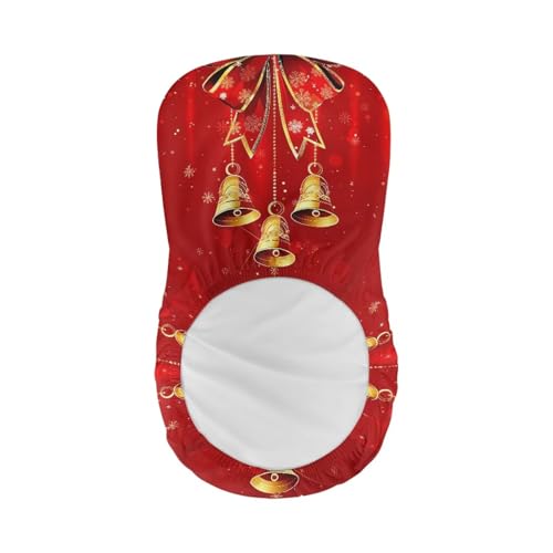 Image of Bar Stool Covers with Backs Dining Room Square Swivel Barstool Chair Seat Set of 2 Christmas Bells Red Non-Slip Counter Height Chair Covers Xmas Decor