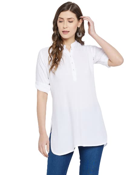 Image of Comfort Short Kurti for Women | Short Tunics Tops | Regular Rayon Short Kurti | Stylish Short Sleeve Kurti for Girls & Ladies
