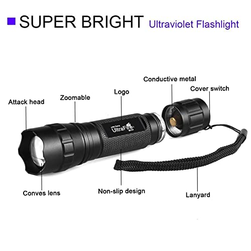 Image of ULTRAFIRE 501B UV Flashlight, Adjustable Focus 395nm Ultraviolet Blacklight Mini Flashlight for Pet Urine Detection, Resin Curing, Scorpion & Bed Bug Detection