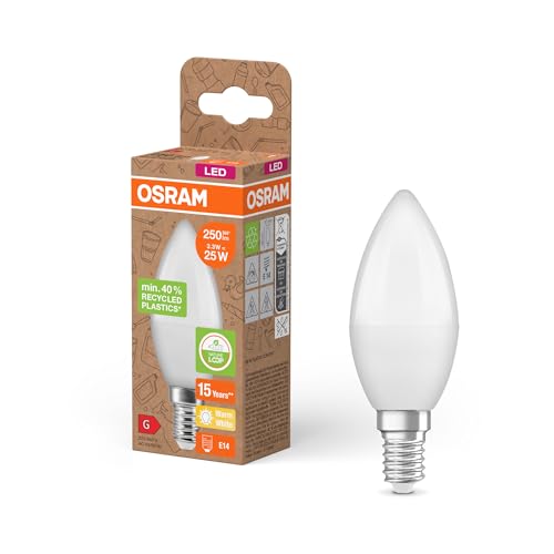 OSRAM LED Star Classic B 25 FR LED lamp, E14, Classic mini Candle Shape, White, 3.3W, 250lm, 2700K, Warm White Light