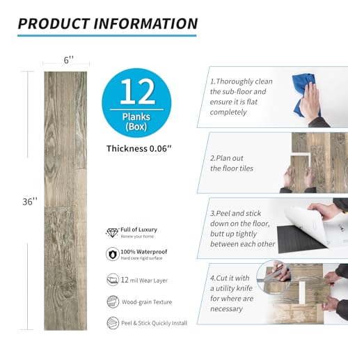 Image of Art3d 12-Pack Peel and Stick Vinyl Floor Tiles (18 Sq.Ft), Aged Wood