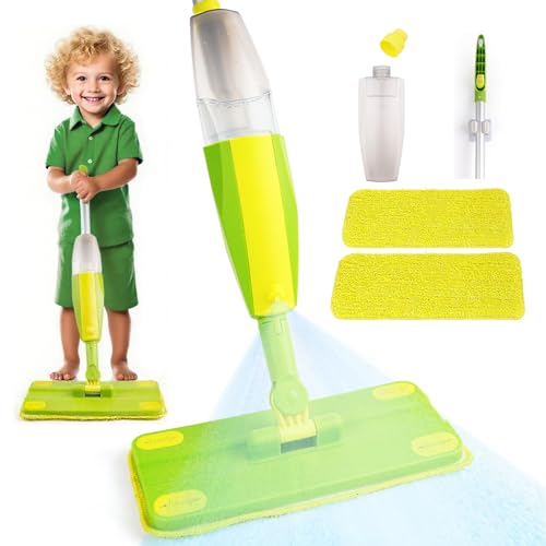 Lullulii Kids Spray Mop Fun & Functional Toddler Mop Cleaning Set Real Working Mini Mop Pretend Play Toy Includes Spray Bottle Washable Microfiber Pads Montessori Kids Cleaning Toy Set -Green